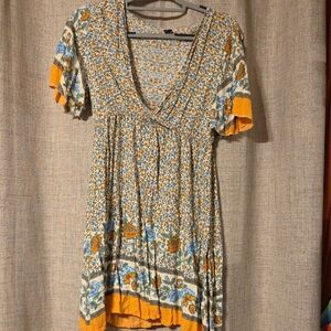 SHEIN Floral V-Neck dress in Blue and Orange